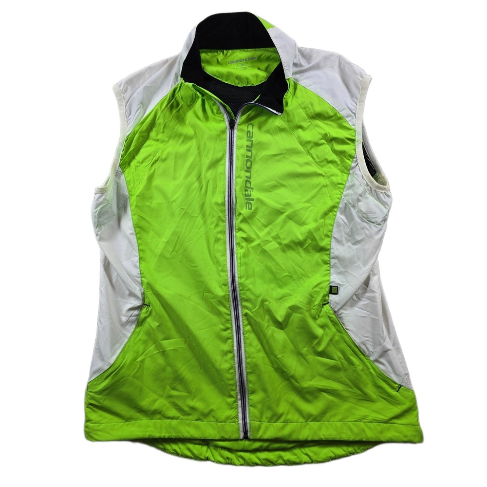 Cannondale Cycling Vest Womens Large Green White Polyester Full Zip Mesh Back